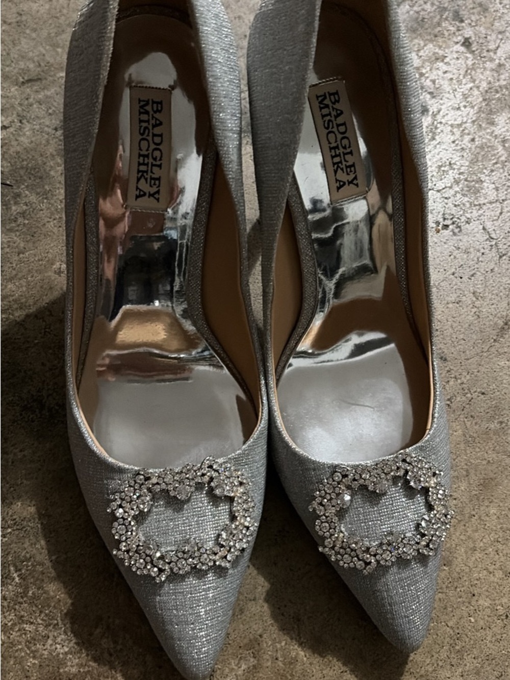 Badgley Mischka Silver Crystal-Embellished Pointed Pumps